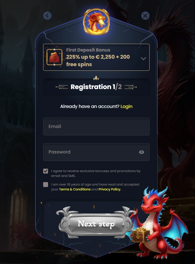 Dragon Slots Casino Registration form